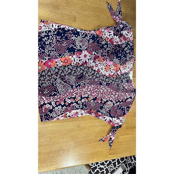 MICHAEL KORS FLORAL SPLIT SLEEVE TOP WOMENS SIZE L - Picture 2 of 11